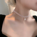 2026 Korean Style Faux Pearl Woven Choker Necklace For Women, Geometric Round Summer Collarbone Chain view 3
