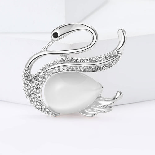 Alloy Rhinestone Cat Eye Swan Brooch Pin For Women's Apparel