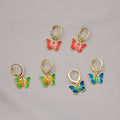 Korean French Enamel Oil Painting Style Tiny Colorful Butterfly Hoop Drop Earrings view 1