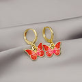 Korean French Enamel Oil Painting Style Tiny Colorful Butterfly Hoop Drop Earrings view 4