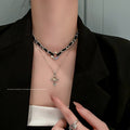 Vintage Alloy Faux Leather Rhinestone Cross Double Layer Necklace For Women view 1