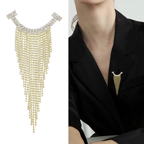 Alloy Rhinestone Tassel Brooch Pin For Women's Blazer Decoration