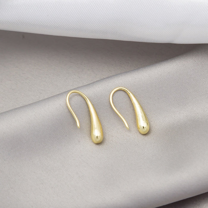 Elegant Gold Plated Alloy Water Drop Hook Studs, Minimalist Korean Style Women's Fashion Earrings