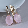 Pink Oval Earrings For Women Gold Teardrop Stud Earrings Sweet European American Jewelry view 5