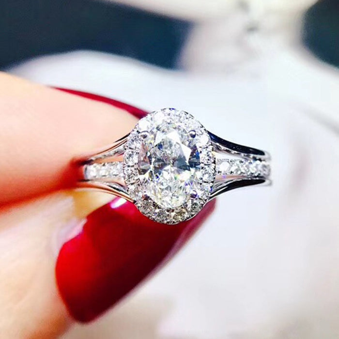 Oval Cubic Zirconia Eight Hearts Eight Arrows Ring, White Gold Plated Copper Wedding Jewelry