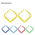 Bohemian Colorful Matte Painted Alloy Square Hoop Earrings For Women Statement Geometric Earrings view 1