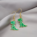 Cute Green Dinosaur Enamel Alloy Drop Hoop Earrings For Women Summer Cartoon Animal Charm Earrings view 2