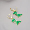 Cute Green Dinosaur Enamel Alloy Drop Hoop Earrings For Women Summer Cartoon Animal Charm Earrings view 4