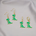 Cute Green Dinosaur Enamel Alloy Drop Hoop Earrings For Women Summer Cartoon Animal Charm Earrings view 1