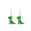 Cute Green Dinosaur Enamel Alloy Drop Hoop Earrings For Women Summer Cartoon Animal Charm Earrings view 5