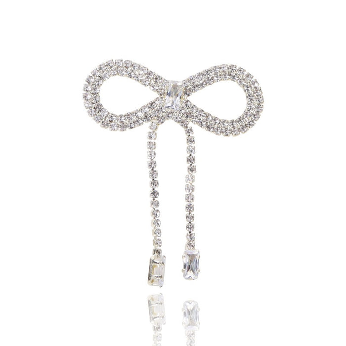 Alloy Rhinestone Bow Brooch With Tassels For Sweaters And Suits