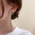 Korean Style Alloy Round Artificial Crystal Stud Earrings For Elegant OL Fashion view 3