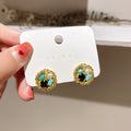 Korean Style Alloy Round Artificial Crystal Stud Earrings For Elegant OL Fashion view 4