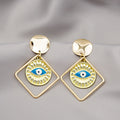 Vintage Evil Eye Alloy Enamel Drop Earrings With Hollow Geometric Heart Butterfly Charms Elegant Stud Earrings view 2