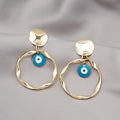 Vintage Evil Eye Alloy Enamel Drop Earrings With Hollow Geometric Heart Butterfly Charms Elegant Stud Earrings view 3