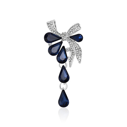 Alloy Crystal Teardrop Bow Brooch Pin With Rhinestone Tassel Decoration