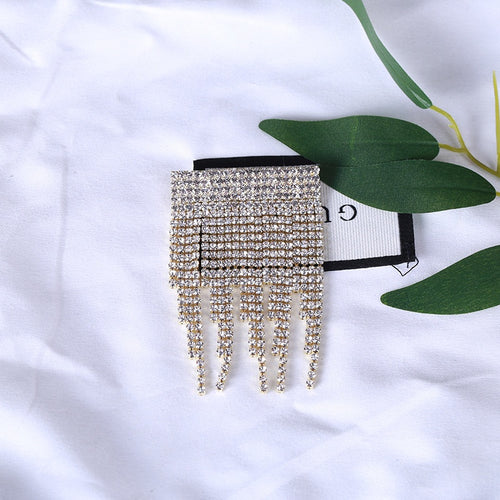 Alloy Rhinestone Long Tassel Brooch For Statement Lapel Decoration