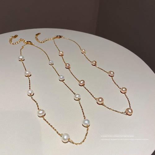 Korean Minimalist Gold Plated Alloy Freshwater Pearl Choker Necklace With Round Geometric Charm