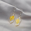 Elegant Transparent Resin Diamond-Shaped Dried Leaf Botanical Women's Dangle Drop Earrings view 3