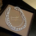 Korean Fashion OL Multi Layer Pearl Necklace Geometric Square Choker Statement Jewelry For Women view 2