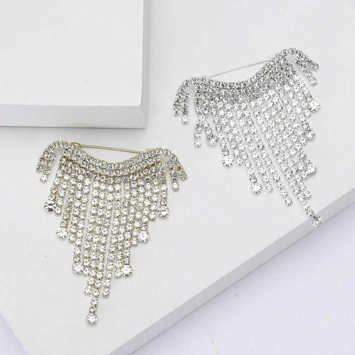 Luxury Alloy Rhinestone Chain Brooch For Women's Suit And Cardigan