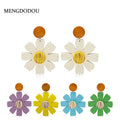 Sweet Colorful Daisy Flower Acrylic Wood Drop Studs Vacation Style Statement Earrings view 1
