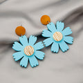 Sweet Colorful Daisy Flower Acrylic Wood Drop Studs Vacation Style Statement Earrings view 3