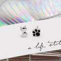 Cute Asymmetric Mini Cat And Black Enamel Paw Studs Elegant Alloy Cartoon Fresh Jewelry Earrings view 4