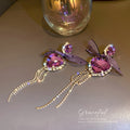 Alloy Crystal Heart Bow Tassel Drop Earrings With Silver Pins, Fashion OL Statement Jewelry view 4