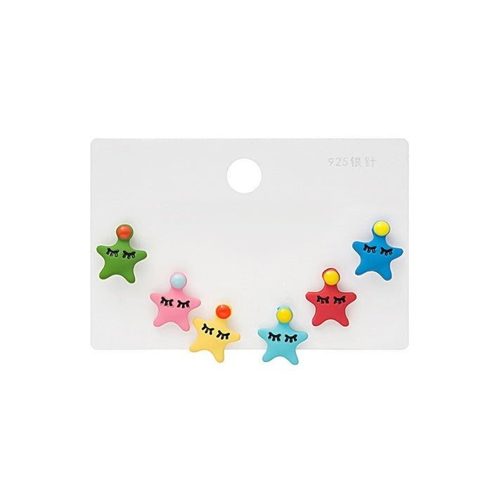 Korean Colorful Enamel Starfish Stud Set For Women Cute Mini Alloy Silver Needle Fashion Earrings