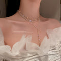 Light Luxury Alloy Multilayer Y Necklace With Rhinestone Pearl Geometric Letter Pendant view 3