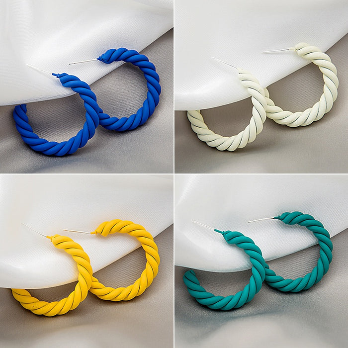 Candy Color C Shaped Twisted Hoop Alloy Half Circle Painted Stud Earrings