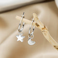 Korean Minimalist Gold Alloy Hoop Earrings With Star And Moon Charms Elegant Small Huggie Earrings view 4