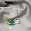 Asymmetric Space Planet Astronaut Star Enamel Alloy Long Drop Dangle Women Fashion Earrings view 2
