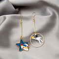 Asymmetric Space Planet Astronaut Star Enamel Alloy Long Drop Dangle Women Fashion Earrings view 3