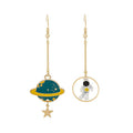 Asymmetric Space Planet Astronaut Star Enamel Alloy Long Drop Dangle Women Fashion Earrings view 5