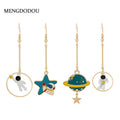 Asymmetric Space Planet Astronaut Star Enamel Alloy Long Drop Dangle Women Fashion Earrings view 1