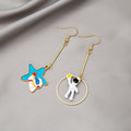 Asymmetric Space Planet Astronaut Star Enamel Alloy Long Drop Dangle Women Fashion Earrings view 4