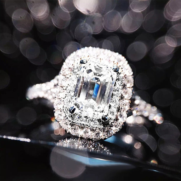 Luxury Women's Square Simulated Diamond Zircon Ring Fine Fashion Hand Jewelry