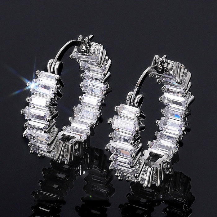 Luxury Single Row Teardrop AAA Cubic Zirconia Huggie Earrings, Fashion Women's Jewelry