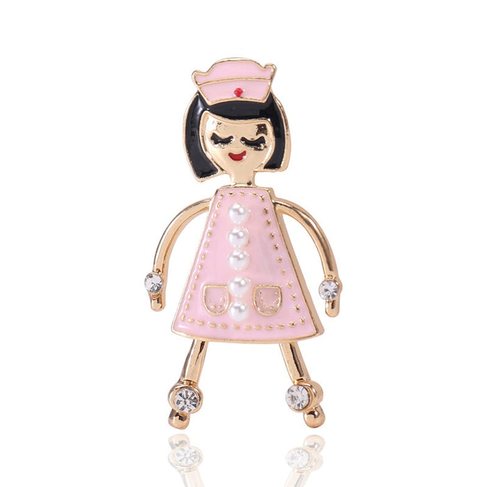 Alloy Enamel Cartoon Nurse Brooch Pin For Women's Apparel Accessories