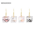 Creative 3D Acrylic Cube Drops With Cartoon Cat Paw Poker Letter Dice Charms For Women Earrings view 1