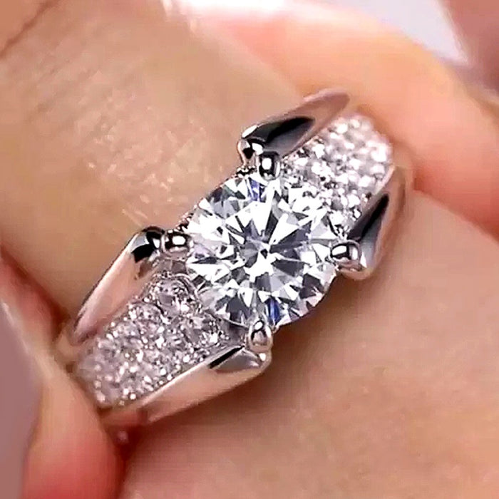 European Fashion Round Cut Zircon Wedding Ring For Women Sparkling Bridal Finger Jewelry