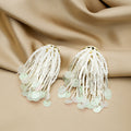 Bohemian White Pearl Seed Bead Tassel Sequin Drop Earrings For Beach Vacation Summer Statement Earrings view 1