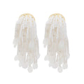 Bohemian White Pearl Seed Bead Tassel Sequin Drop Earrings For Beach Vacation Summer Statement Earrings view 5