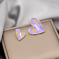 Sweet Asymmetric Heart Shape Color Contrast Enamel Alloy Studs For Women Spring Summer Earrings view 2