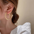 Alloy Silver Needle Round Cross Hoop Earrings Vintage Luxury Geometric Statement Earrings view 3