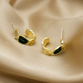 Elegant Gold Alloy Geometric Fashion Hoops With Green Enamel Stones And 925 Silver Posts Earrings view 4
