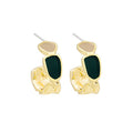 Elegant Gold Alloy Geometric Fashion Hoops With Green Enamel Stones And 925 Silver Posts Earrings view 5