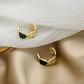 Elegant Gold Alloy Geometric Fashion Hoops With Green Enamel Stones And 925 Silver Posts Earrings view 3